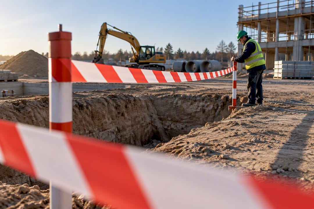 Taśma ostrzegawcza zabezpieczająca wykop budowlany